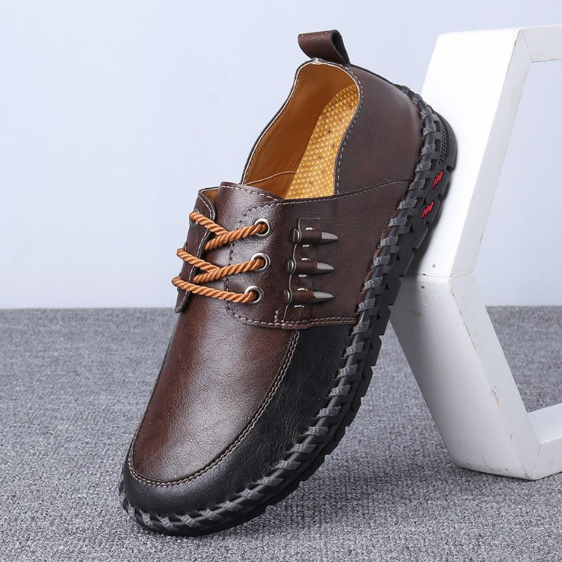 Herr Retro Handsömmar Mjuk Casual Business Läder Oxfords