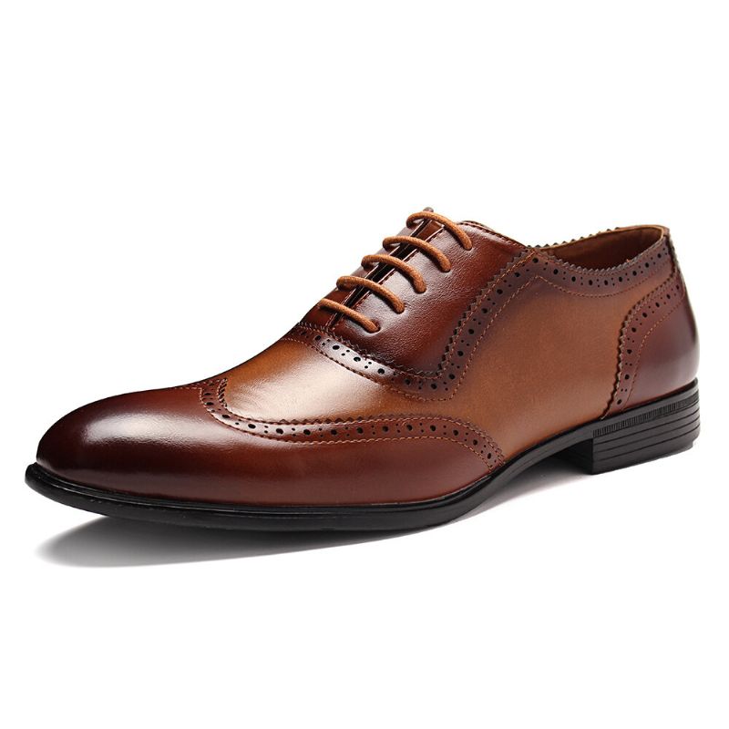 Män Brogue Carved Spicing Läder Oxfords Med Spetsad Tå