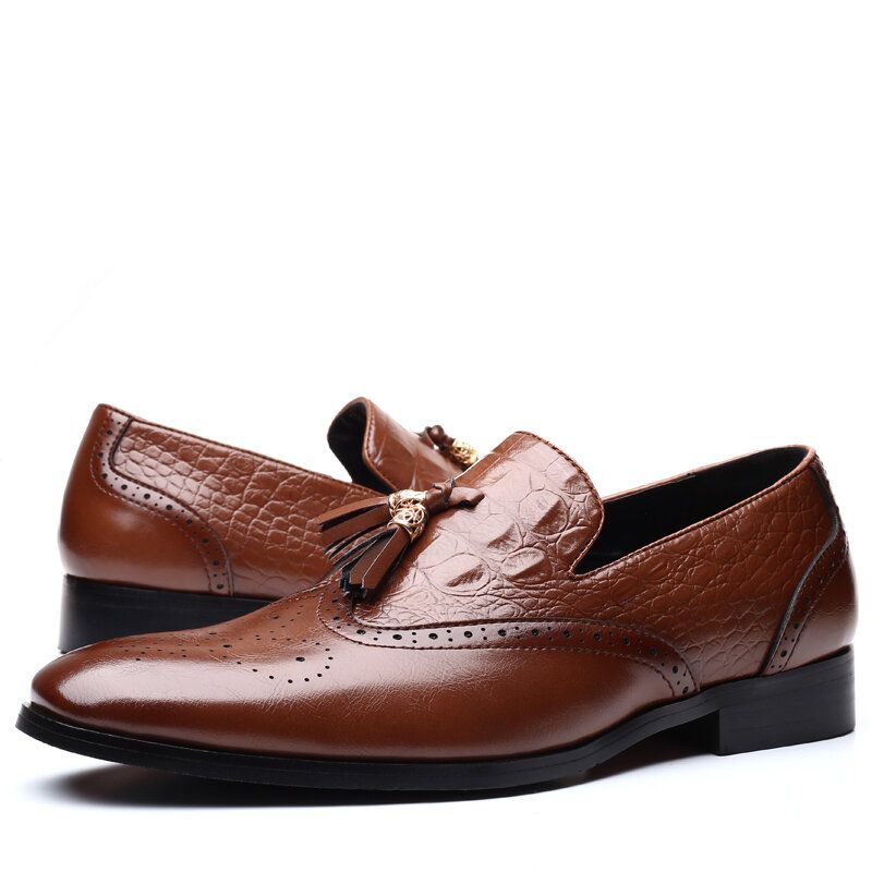 Män Brogue Tofs Decor Klänning Loafers Slip On Business Casual Formell Skor