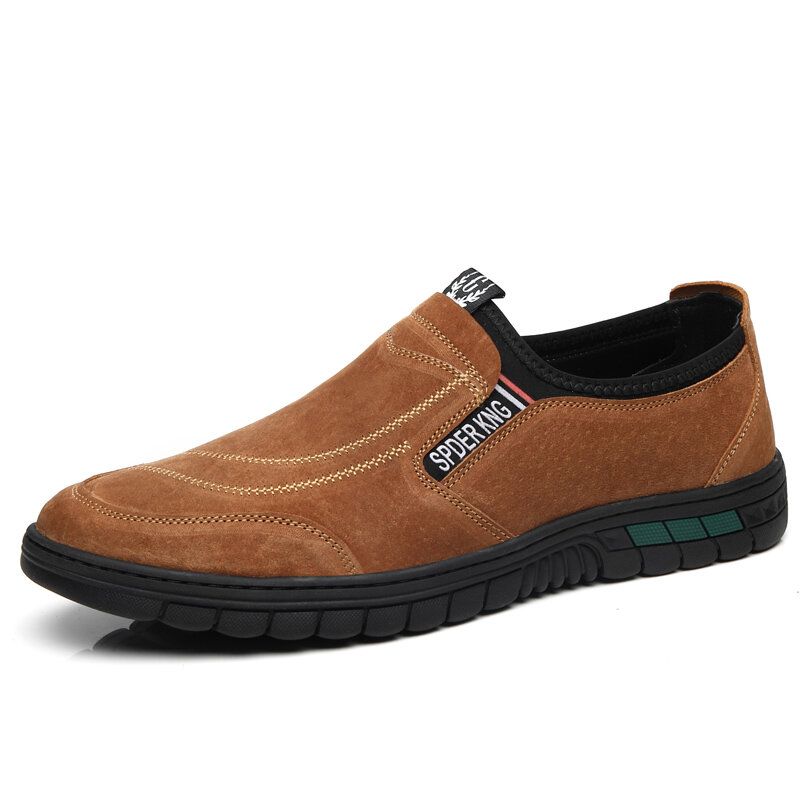 Män Comfy Pigskin Lädersömmar Halkfri Rund Tå Lazy Slip-on Loafers Skor