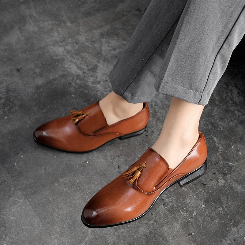 Män Läder Andas Mjuk Sula Slip On Comfy Business Casual Dress Shoes