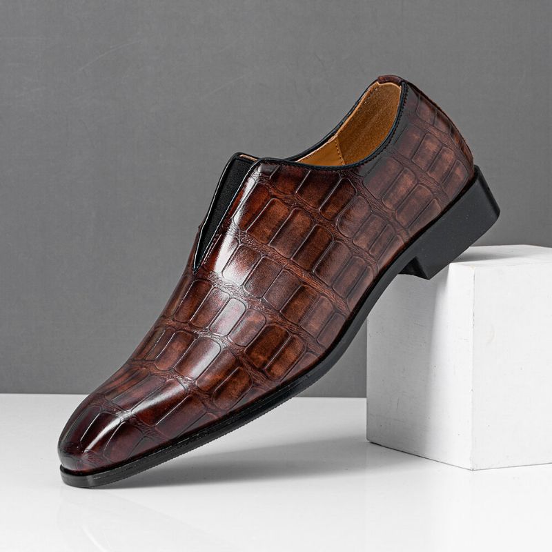 Män Läder Mjuk Sula Spetsig Tå Krokodilmönster Slip On Casual Dress Shoes