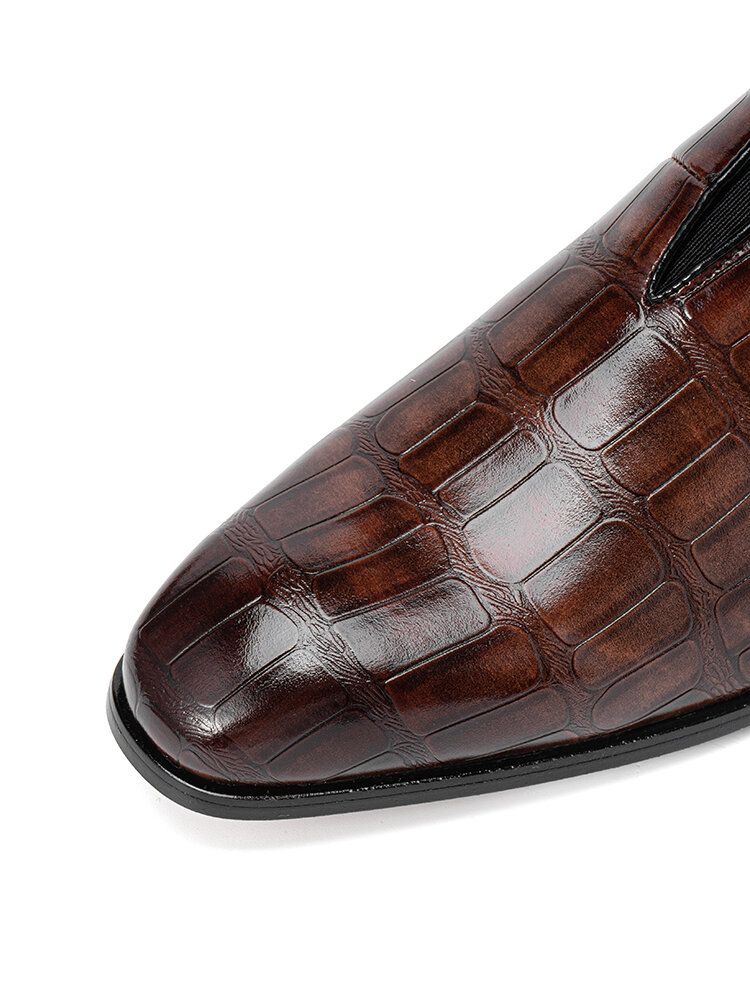 Män Läder Mjuk Sula Spetsig Tå Krokodilmönster Slip On Casual Dress Shoes