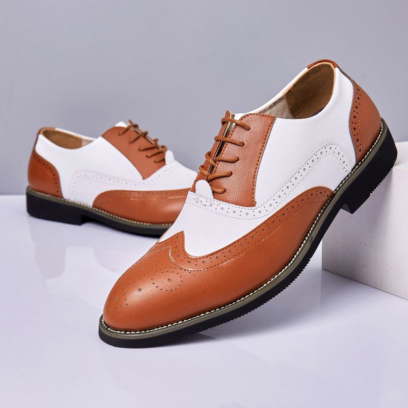 Män Läder Vintage Brogue Graverade Brittiska Snörning Business Dress Skor