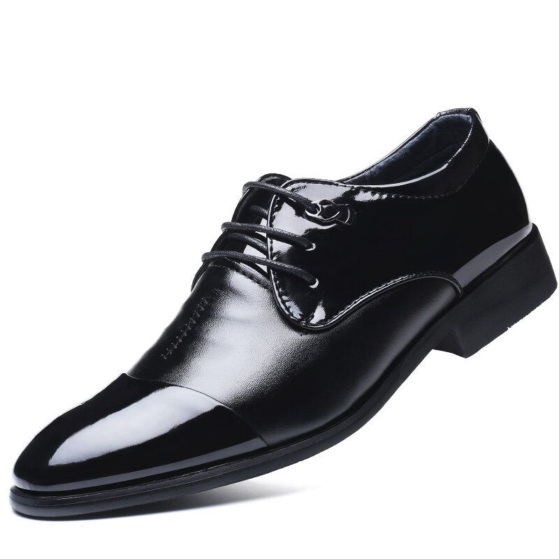 Män Med Spetsad Tå Andas Halkfri Snörning Klassiska Business Dress Shoes