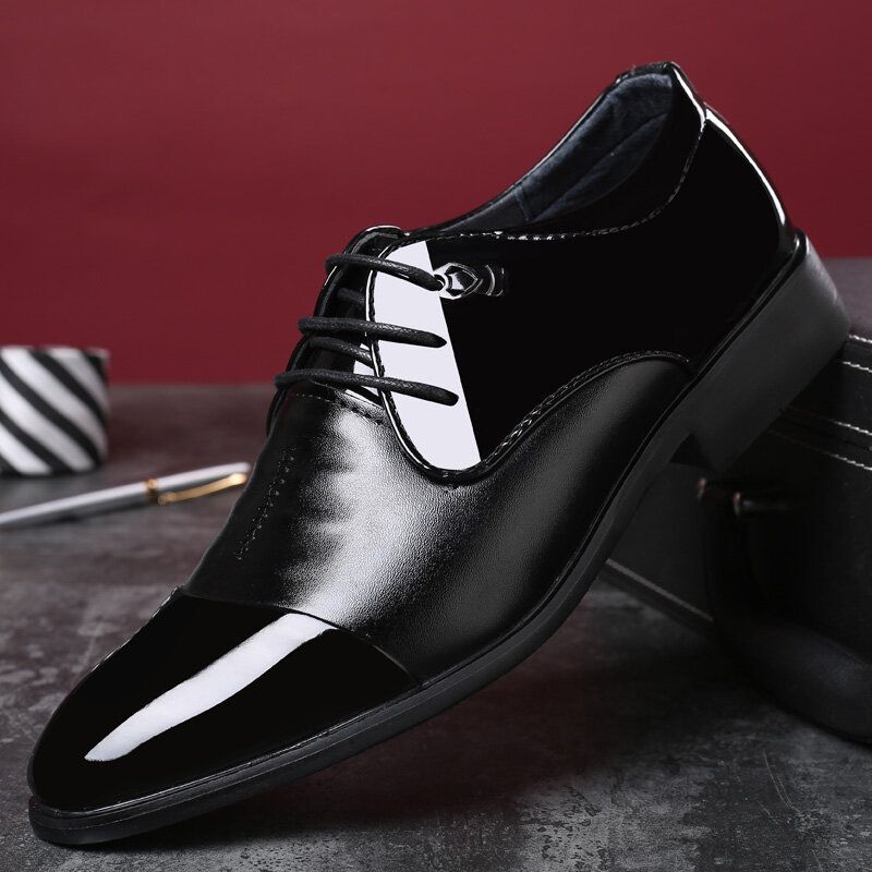 Män Med Spetsad Tå Andas Halkfri Snörning Klassiska Business Dress Shoes