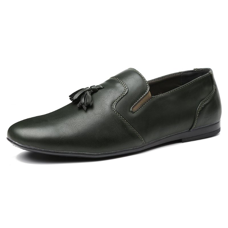 Män Non Slip Tofs Dekoration Slip On Casual Läder Oxfords