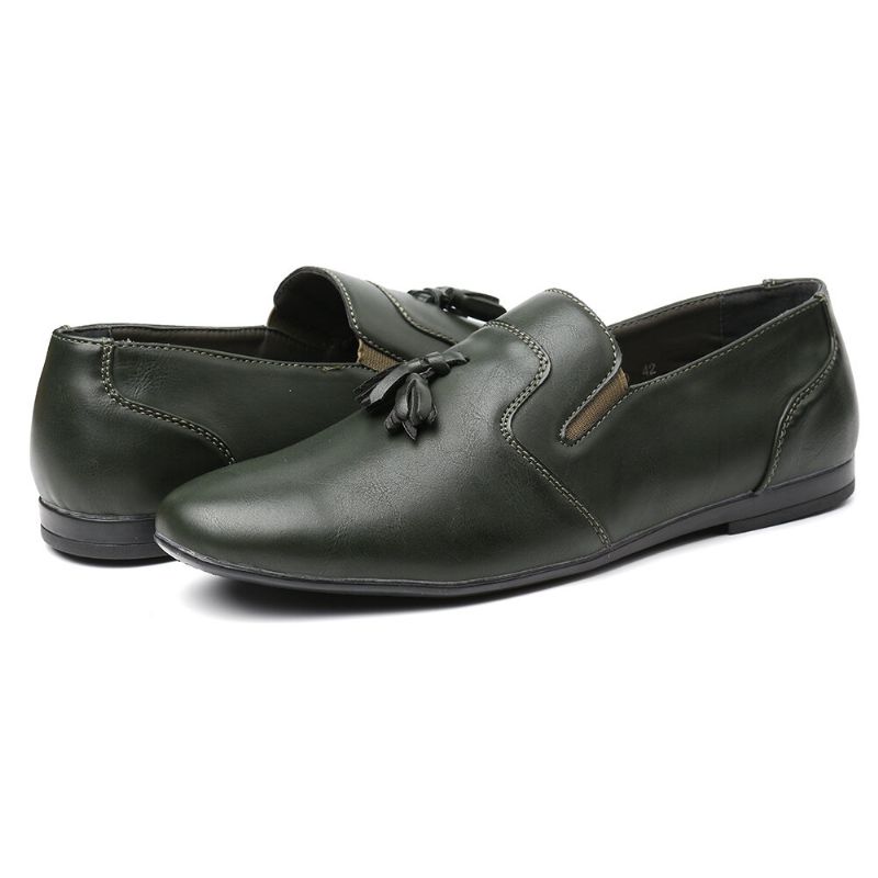 Män Non Slip Tofs Dekoration Slip On Casual Läder Oxfords