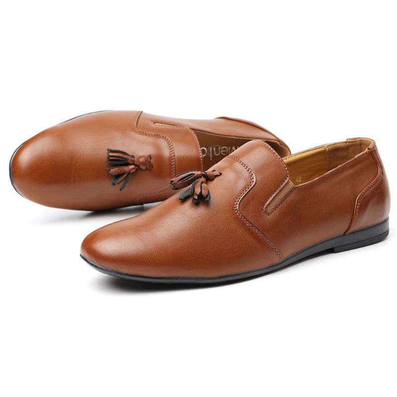 Män Non Slip Tofs Dekoration Slip On Casual Läder Oxfords