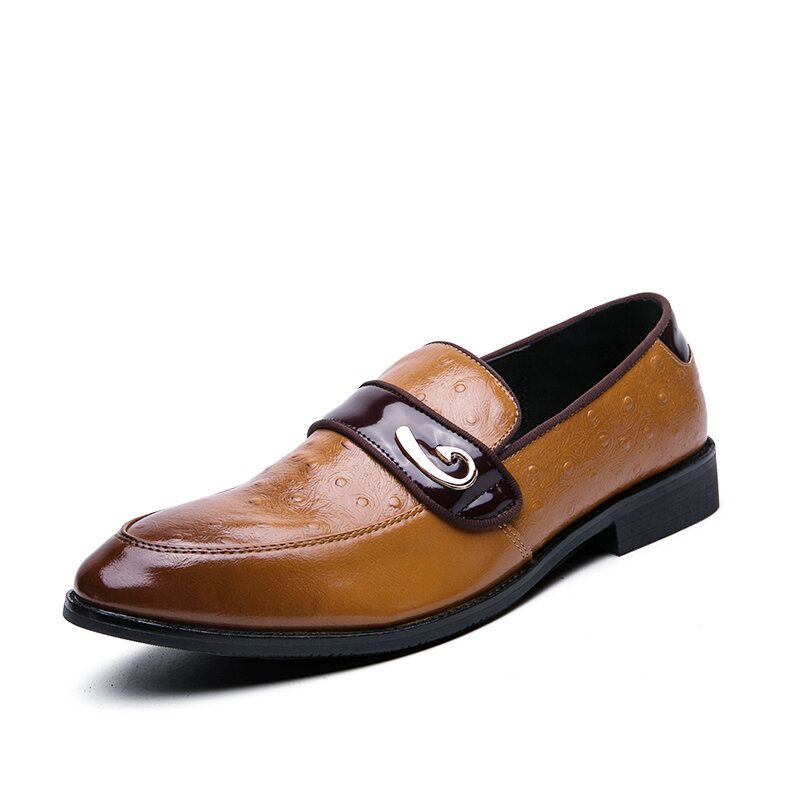 Män Retro Metall Splicing Läder Bekväma Slip On Business Casual Milda Skor