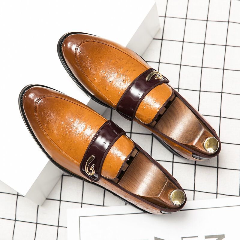 Män Retro Metall Splicing Läder Bekväma Slip On Business Casual Milda Skor