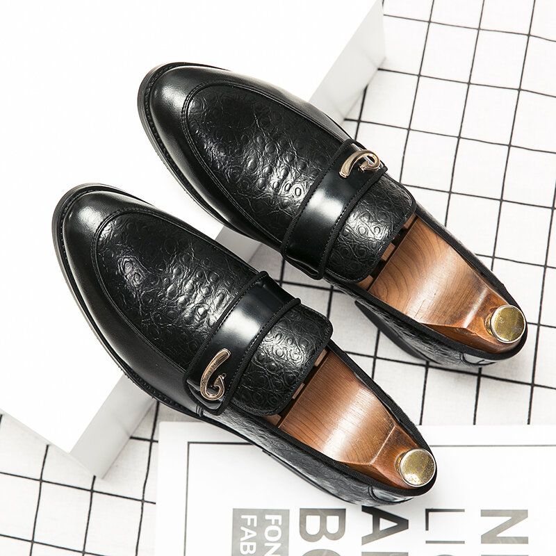 Män Retro Metall Splicing Läder Bekväma Slip On Business Casual Milda Skor