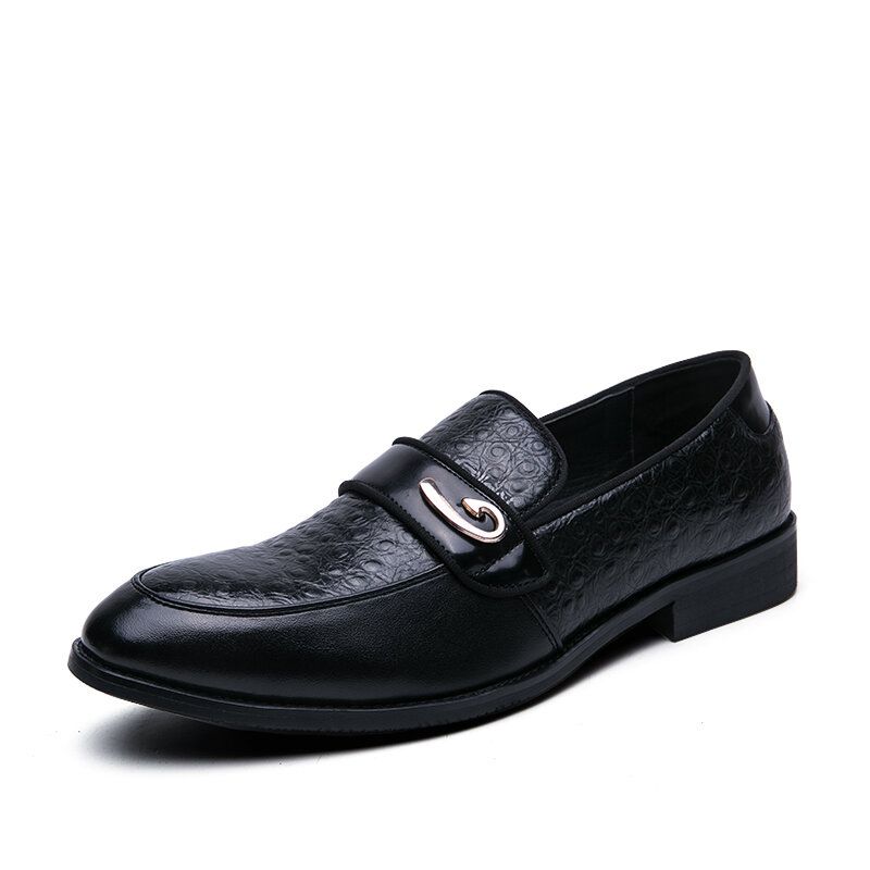 Män Retro Metall Splicing Läder Bekväma Slip On Business Casual Milda Skor