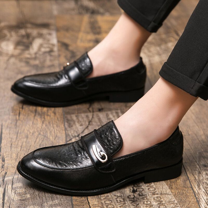 Män Retro Metall Splicing Läder Bekväma Slip On Business Casual Milda Skor