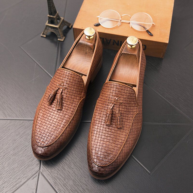 Män Vävd Detalj Tofsdekor Bekväma Slip On Business Casual Skonsamma Skor