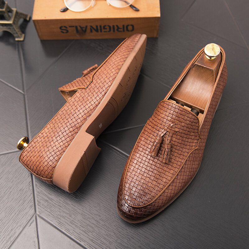 Män Vävd Detalj Tofsdekor Bekväma Slip On Business Casual Skonsamma Skor