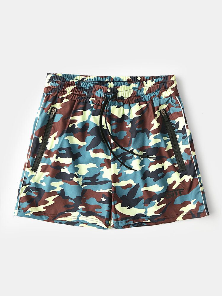 Activewear Män Enfärgad Snabbtorkande Dragsko Med Dragkedja Fickor Med Dragkedja Beach Board Shorts