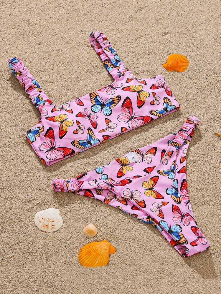 Animal Butterfly Print Vadderade Bikini Holiday Beach Baddräkter För Kvinnor