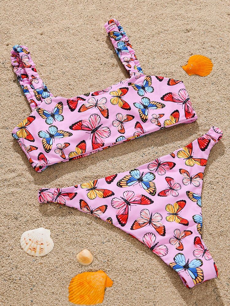 Animal Butterfly Print Vadderade Bikini Holiday Beach Baddräkter För Kvinnor