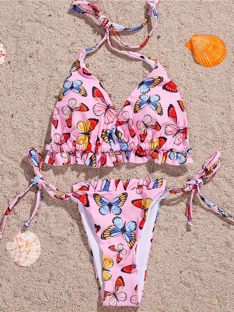 Butterfly Animal Print Grimma Tie Summer Beach Badkläder Dam Bikini