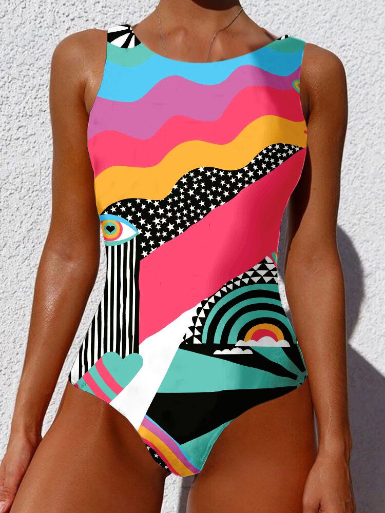 Dam Abstrakt Figurtryck Breda Remmar Backless Beach One Piece