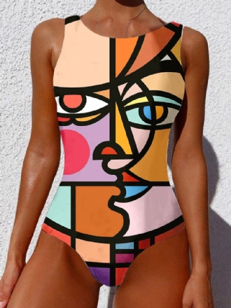 Dam Abstrakt Figurtryck Breda Remmar Backless Beach One Piece