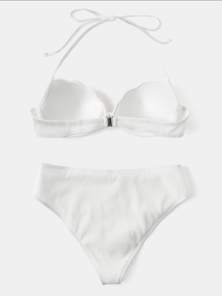 Dam Enfärgad Halter String Bygel Bikini Med Hög Midja För Simning