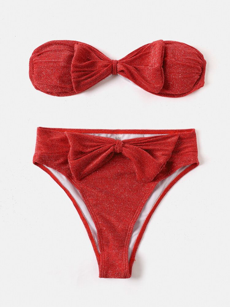 Dam Large Bowknot Trådlös Ryggstängning Bandeau Bikinis Badkläder