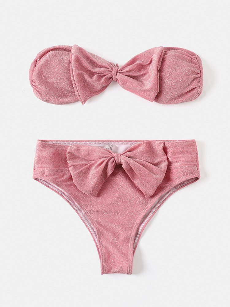 Dam Large Bowknot Trådlös Ryggstängning Bandeau Bikinis Badkläder