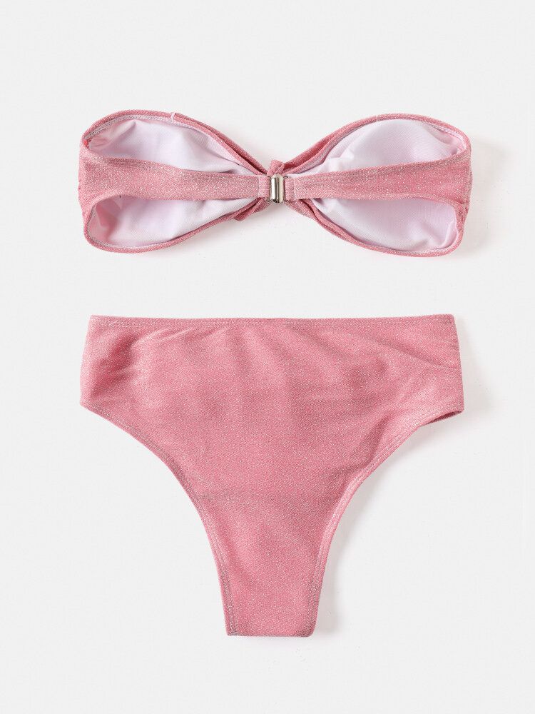 Dam Large Bowknot Trådlös Ryggstängning Bandeau Bikinis Badkläder