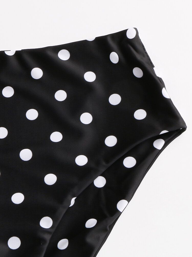 Dam Polka Dot Print Volanger Ärmar Knyt Bikini Med Hög Midja