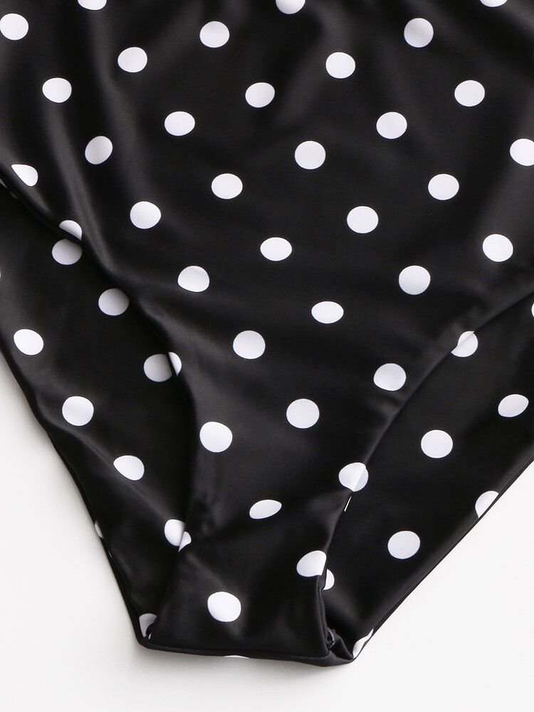 Dam Polka Dot Print Volanger Ärmar Knyt Bikini Med Hög Midja