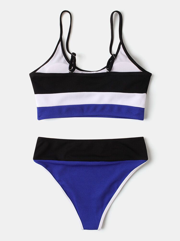 Dam Stripe Patchwork High Waist Bikini Backless Beachwear