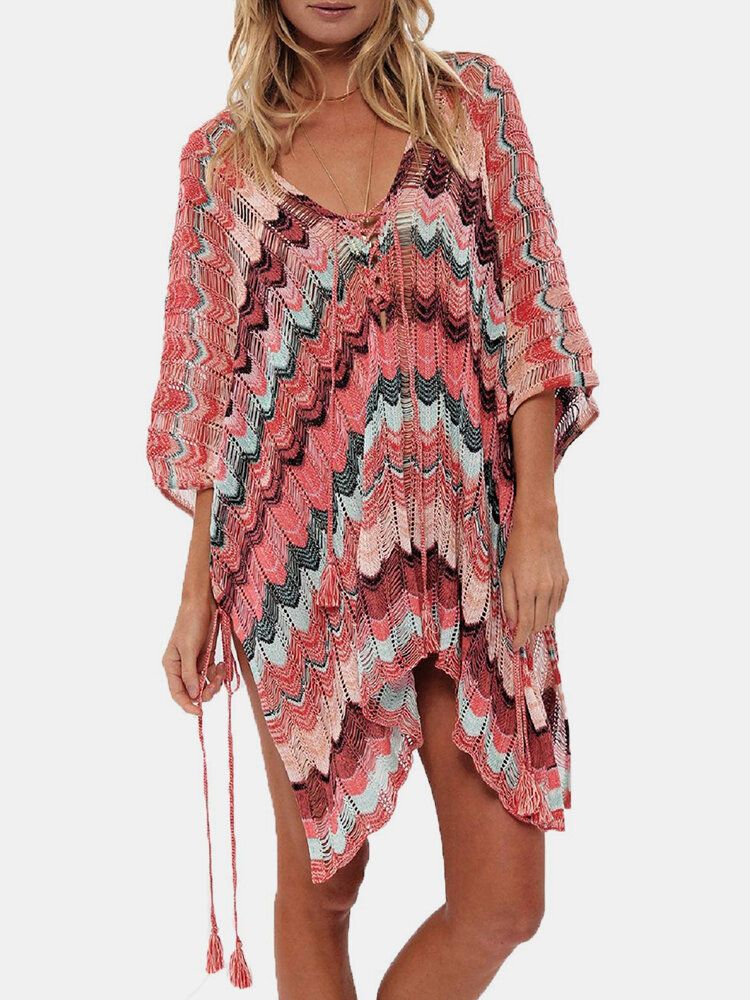 Dam Stripes Vintage Print Bandage Slids Solskydd Cover Ups Beach Badkläder