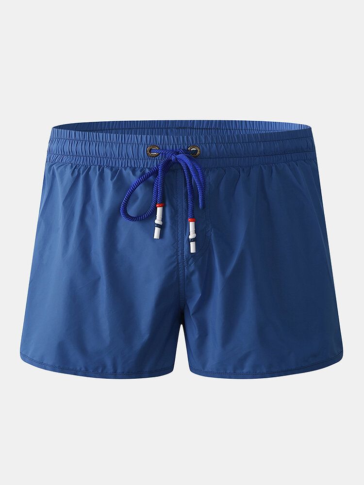 Enfärgad Herr Snabbtorkande Dragsko Casual Beach Board-shorts Med Kompressionsfoder