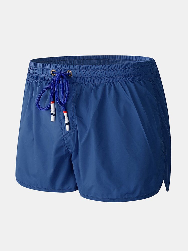 Enfärgad Herr Snabbtorkande Dragsko Casual Beach Board-shorts Med Kompressionsfoder