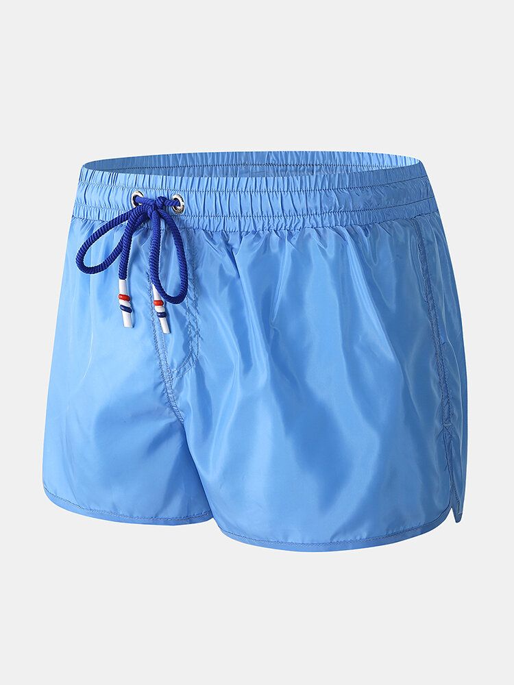 Enfärgad Herr Snabbtorkande Dragsko Casual Beach Board-shorts Med Kompressionsfoder