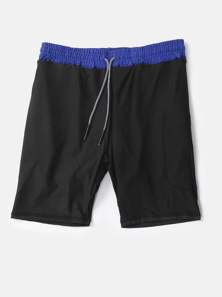 Enfärgad Herr Snabbtorkande Sportlöpning Casual Stretch-brädshorts Med Dubbla Lager