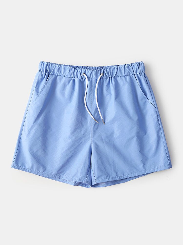 Enfärgad Män Lättvikts Snabbtorkande Dragsko Activewear Beach Board Shorts Joggingshorts