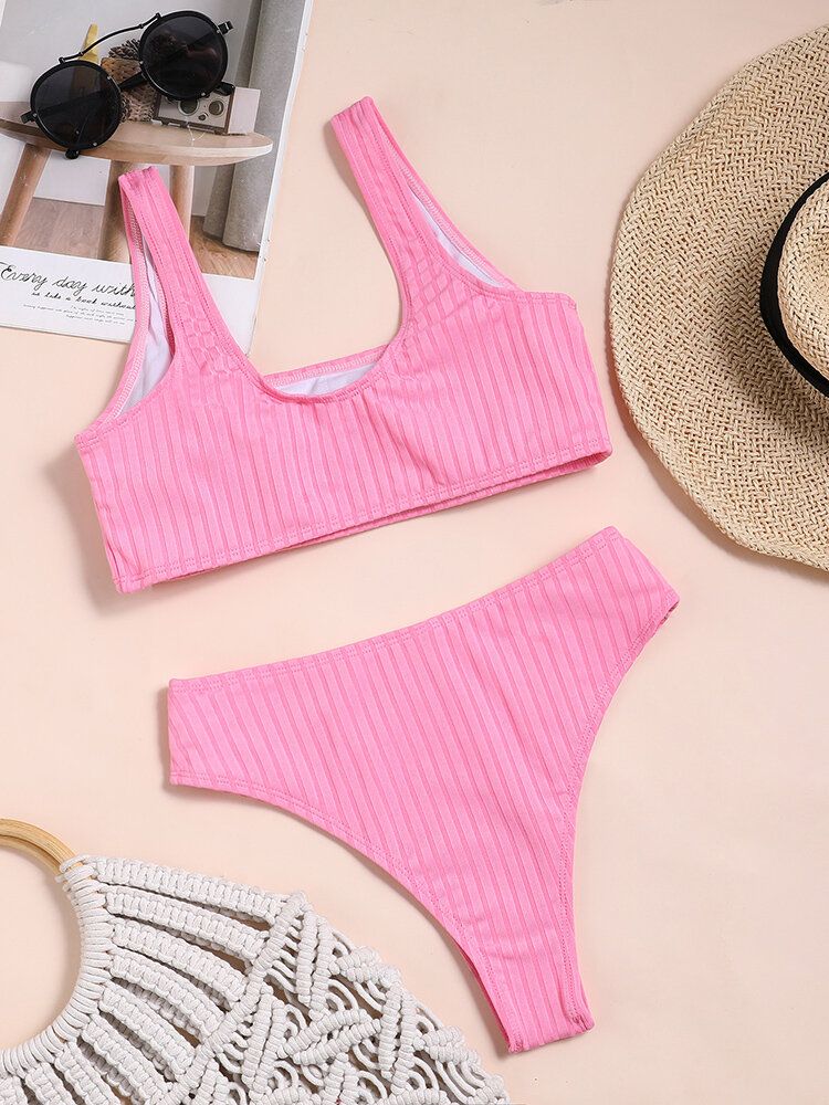 Enfärgad Plain Stripe Casual Bikini Badkläder