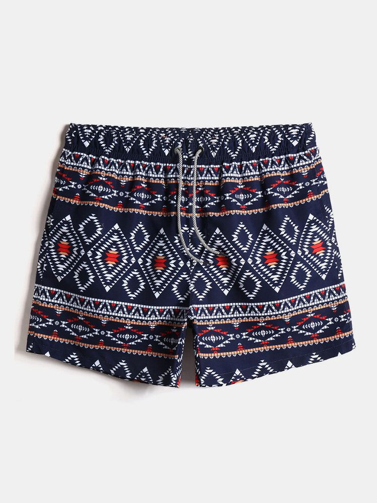 Etnisk Stil För Män Tribaltryck Dragsko I Midjan Lös Tunna Holiday Beach Board-shorts