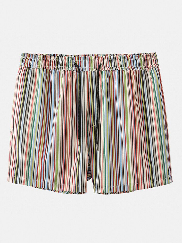 Flerfärgade Randiga Mäns Fickor För Semester Casual Shorts Med Dragsko