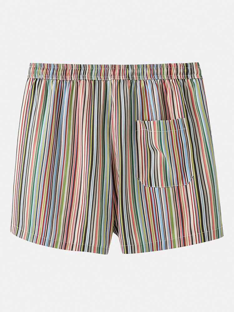 Flerfärgade Randiga Mäns Fickor För Semester Casual Shorts Med Dragsko