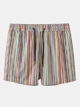 Flerfärgade Randiga Mäns Fickor För Semester Casual Shorts Med Dragsko