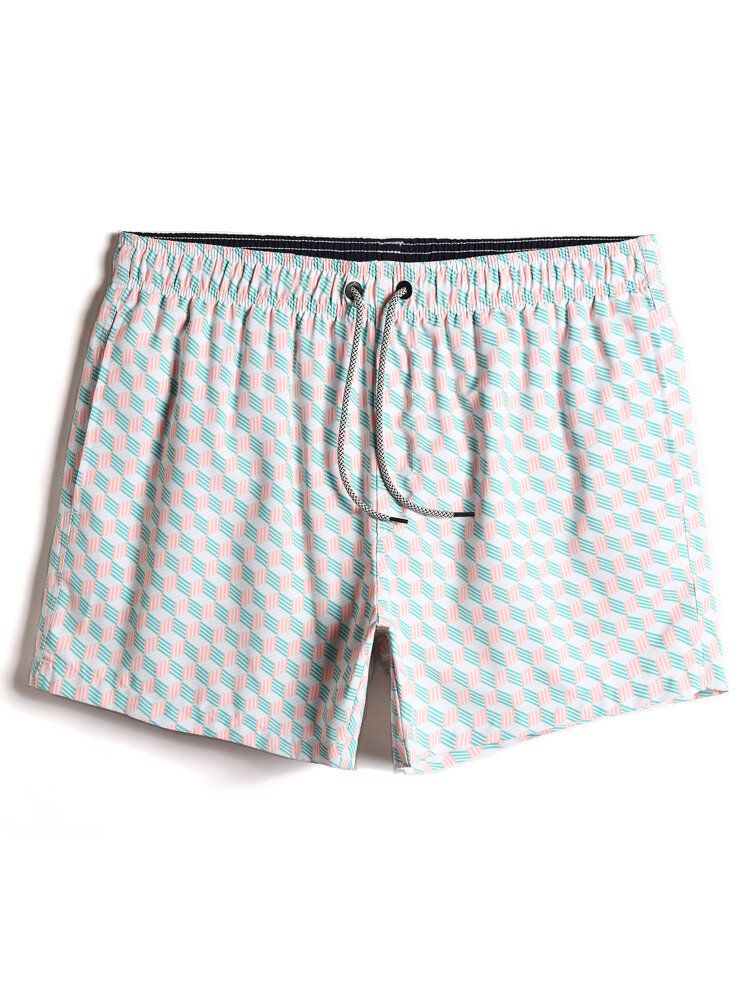 Herr All Over Geo Print Snabbtorkande Strandshorts Med Dragsko