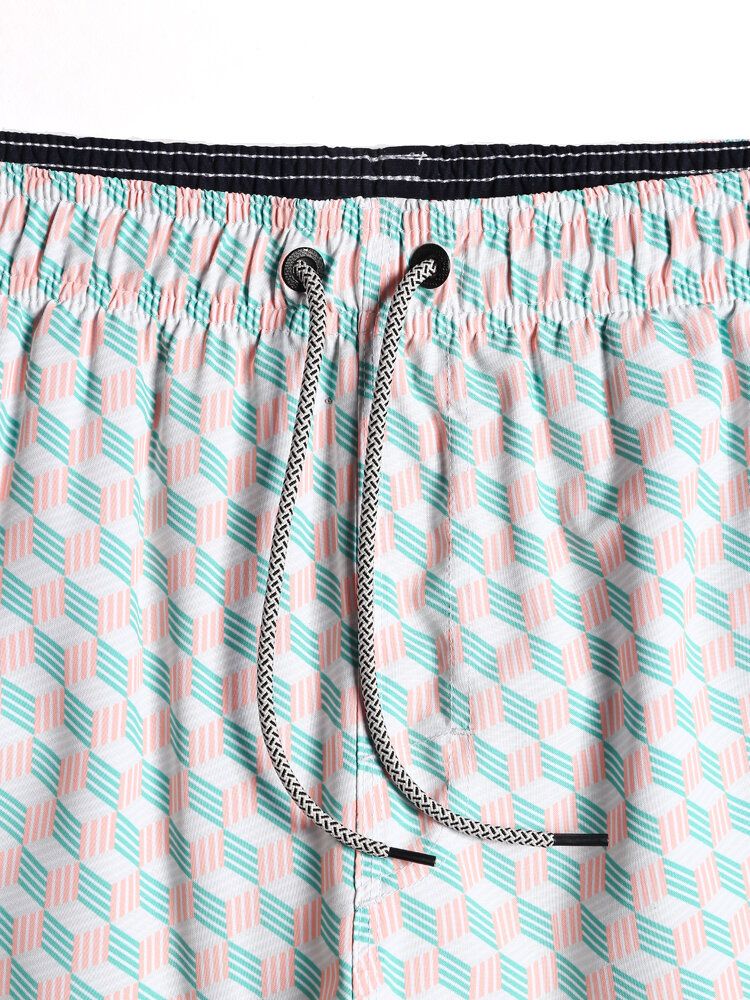 Herr All Over Geo Print Snabbtorkande Strandshorts Med Dragsko