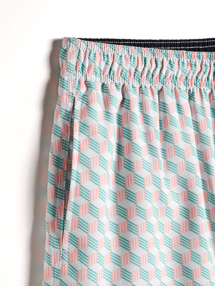 Herr All Over Geo Print Snabbtorkande Strandshorts Med Dragsko