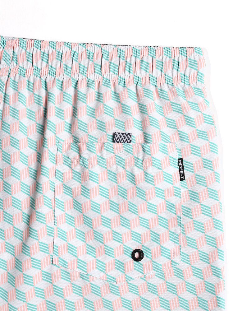 Herr All Over Geo Print Snabbtorkande Strandshorts Med Dragsko