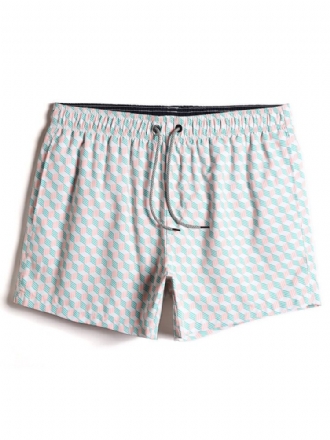 Herr All Over Geo Print Snabbtorkande Strandshorts Med Dragsko