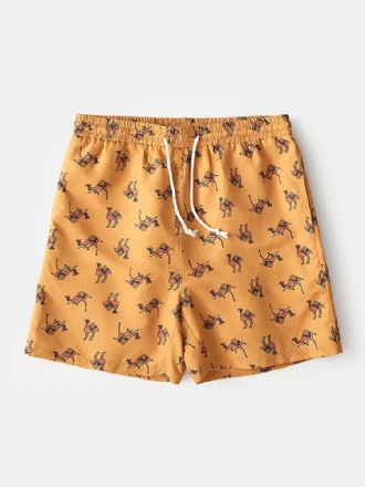 Herr Camel Cartoon Print Elastiska Midja Strandshorts